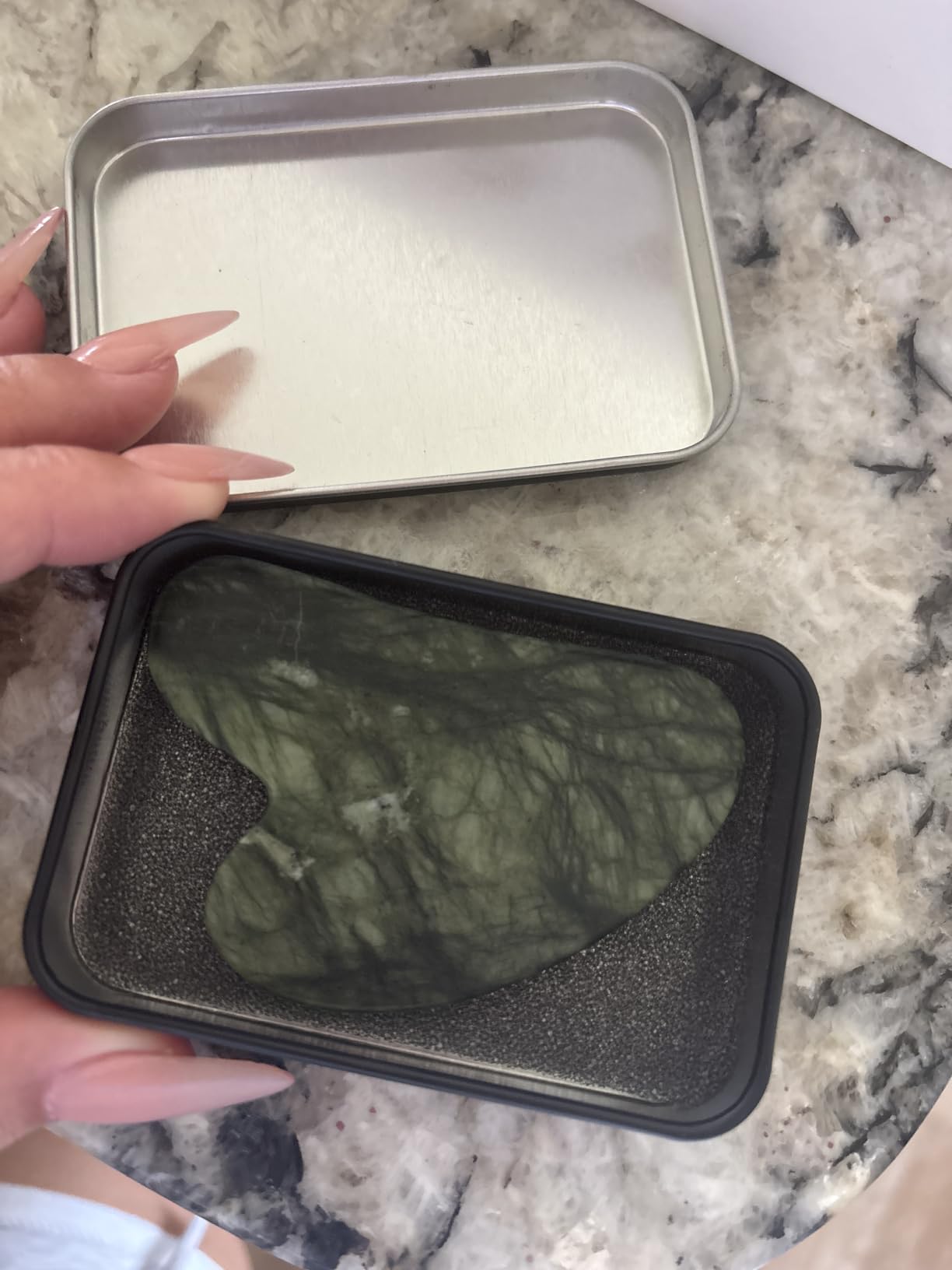 Gua Sha Facial Tools, Natural Jade Stone Guasha Tool for Face Acupuncture Therapy Trigger Point Treatment, Gua Sha Scraping Massage Tool (Green) customer photo 1