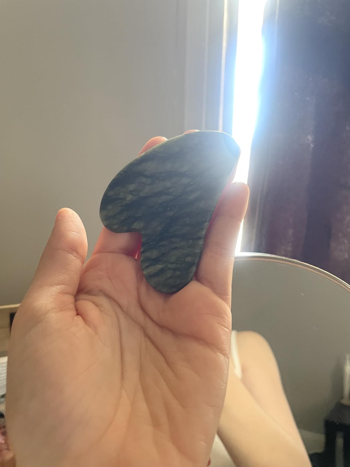 Gua Sha Facial Tools, Natural Jade Stone Guasha Tool for Face Acupuncture Therapy Trigger Point Treatment, Gua Sha Scraping Massage Tool (Green) customer photo 2