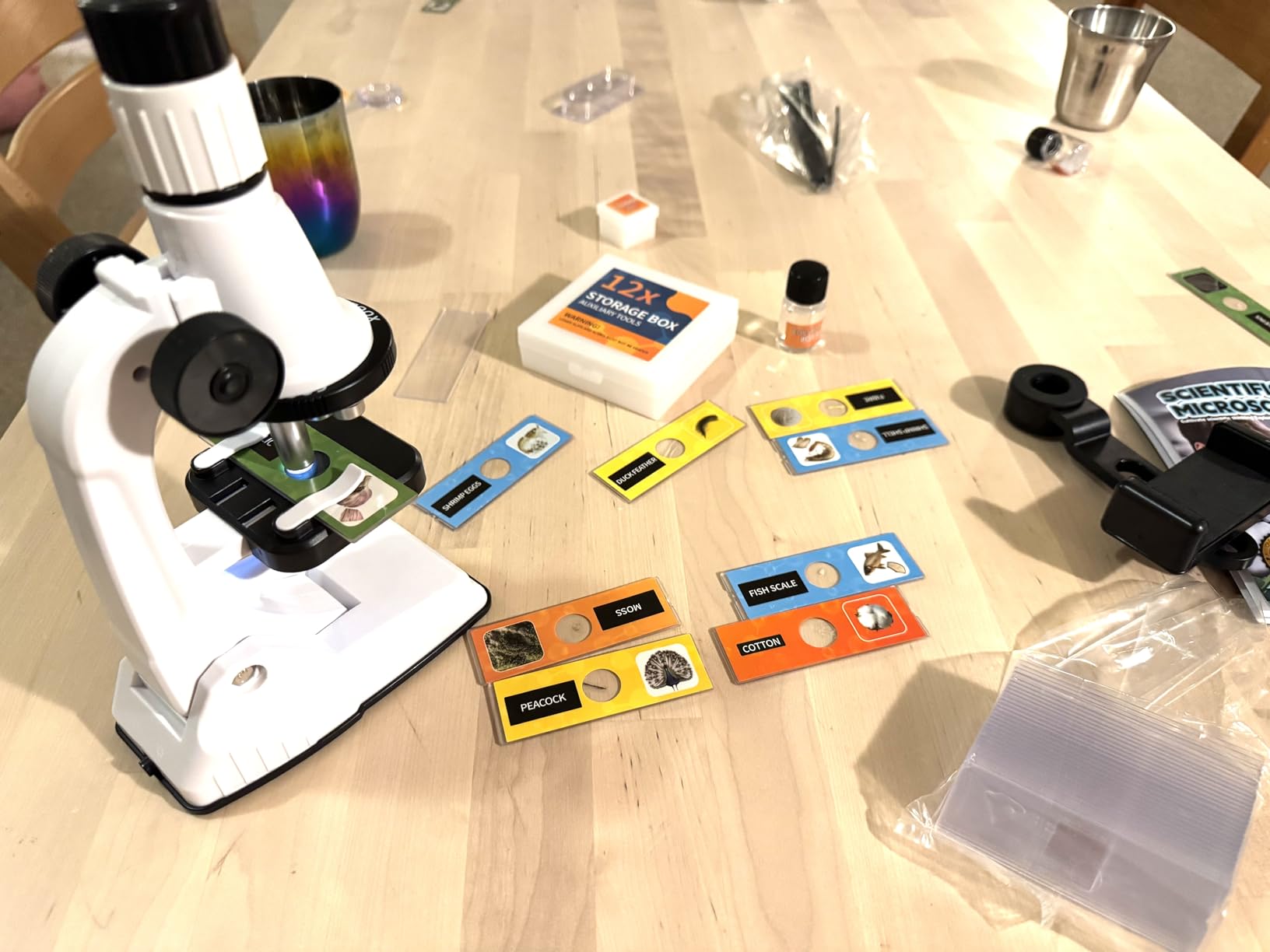 Kids Microscope Kit with Blank and Prepared Slides | 61 PCS Science Kit 100X-1200X with LED Light,Phone Holder, Carrying Box, STEM Project Toy, Educational Gift for Ages 6-12 customer photo 1