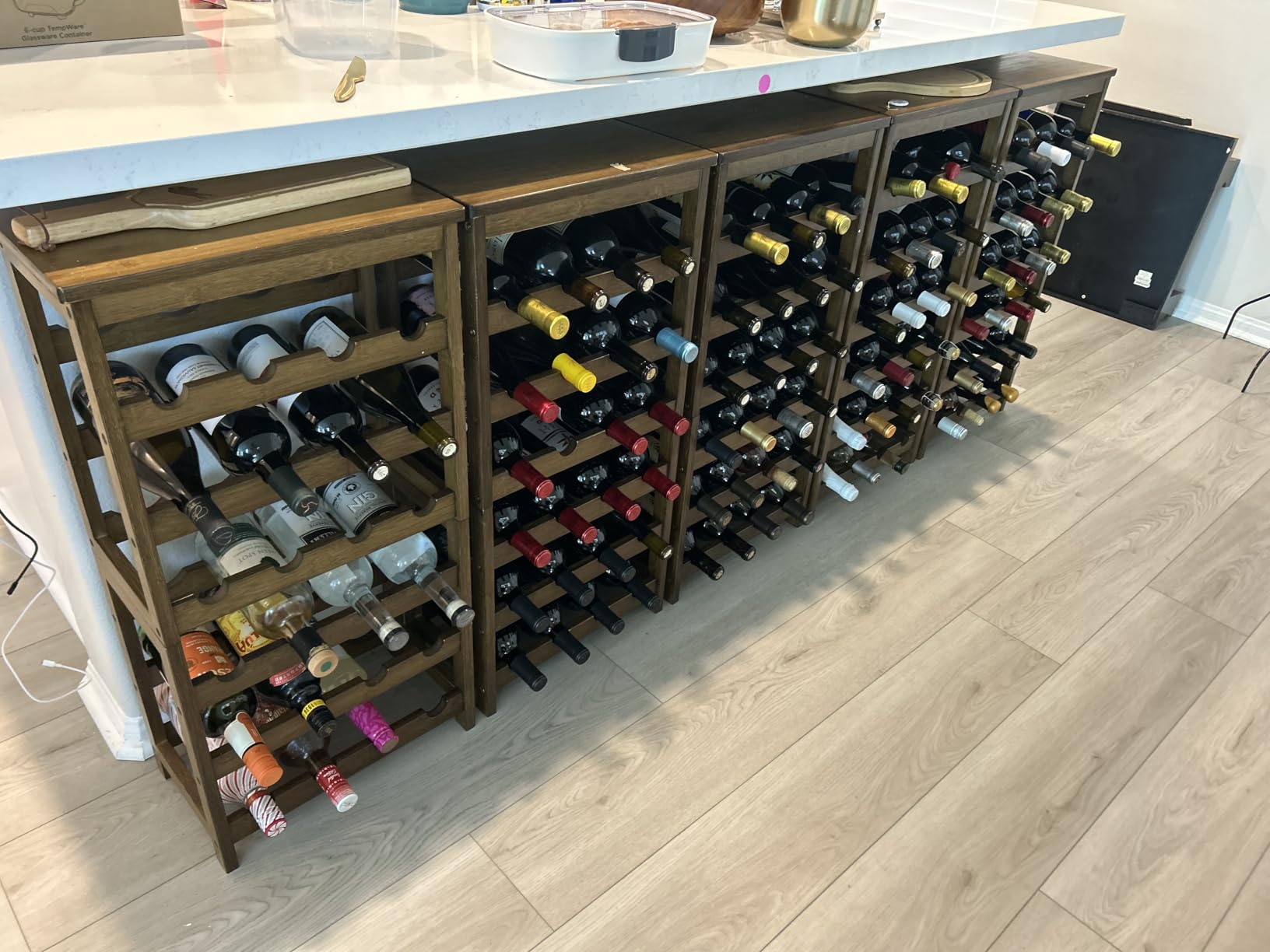 Wine Rack Free Standing Floor, 6-Tier 24 Bottles Display Wine Storage Shelves with Table Top, Easy-Assembly Freestanding Bamboo Wine Racks for Kitchen Dining Room Bar, Walnut customer photo 1