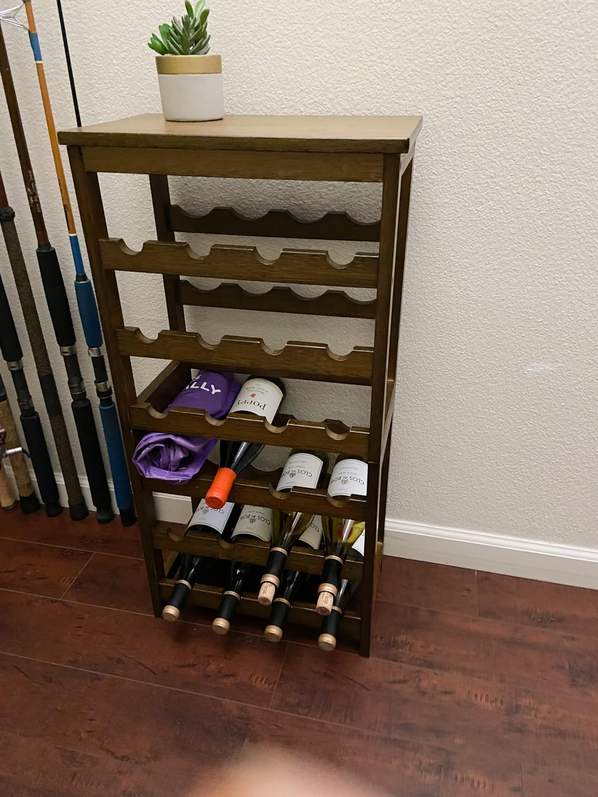 Wine Rack Free Standing Floor, 6-Tier 24 Bottles Display Wine Storage Shelves with Table Top, Easy-Assembly Freestanding Bamboo Wine Racks for Kitchen Dining Room Bar, Walnut customer photo 2
