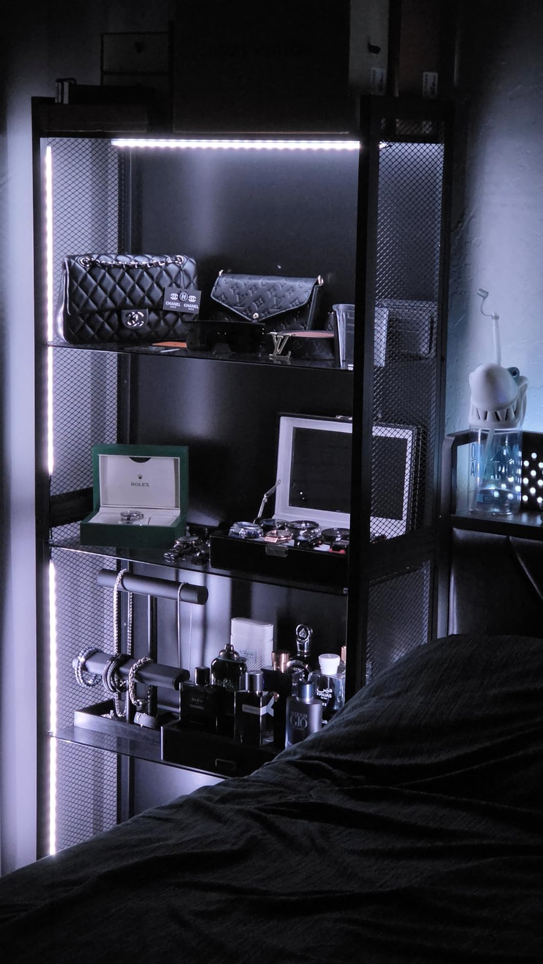 AODK Display Case with Glass Shelves & RGB Lights, 4-Tier Display Cabinet | LED Display Shelf with Industrial Metal Mesh & Open Shelf Design for Collectibles, Black Curio Cabinet customer photo 2