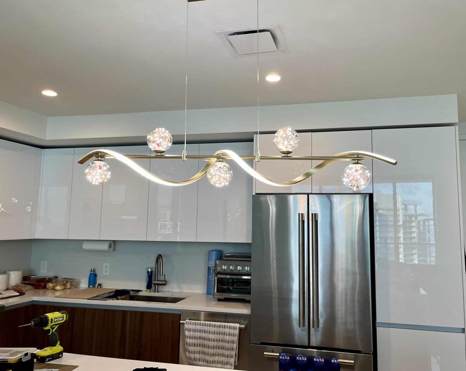 Modern Kitchen Island Lighting, 6-Light Linear Pendant Light with Glass Globes, Dimmable Gold Dining Room Light Fixture for Kitchen Island, Dining Table & Open Concept Living Spaces customer photo 2
