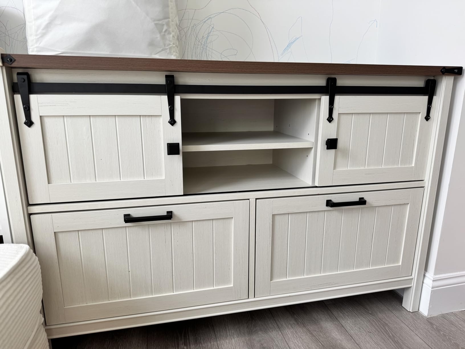 Lateral File Cabinet with Charging Station, Filing Cabinets for Home Office | Farmhouse 2 Drawer Office Credenza with Outlets for Files Letter/FC/A4 Storage, 46.4