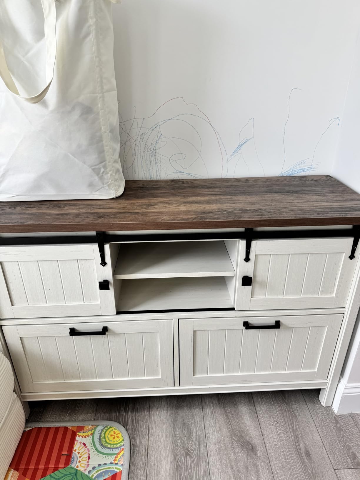 Lateral File Cabinet with Charging Station, Filing Cabinets for Home Office | Farmhouse 2 Drawer Office Credenza with Outlets for Files Letter/FC/A4 Storage, 46.4