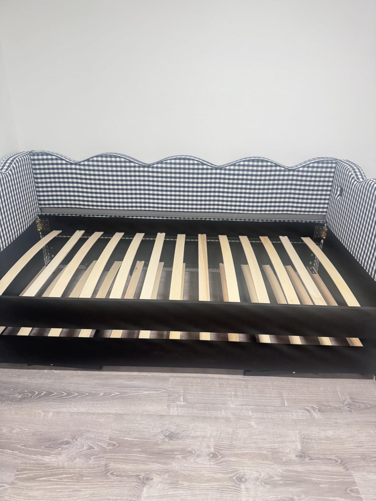 Twin Size Daybed with Pop Up Trundle, Linen Gingham Twin to King Daybed with USB Ports, Upholstered Day Bed Frame, Modern Sofa Bed for Living Room/Bedroom/Guest Room, No Box Spring Needed, Green customer photo 2