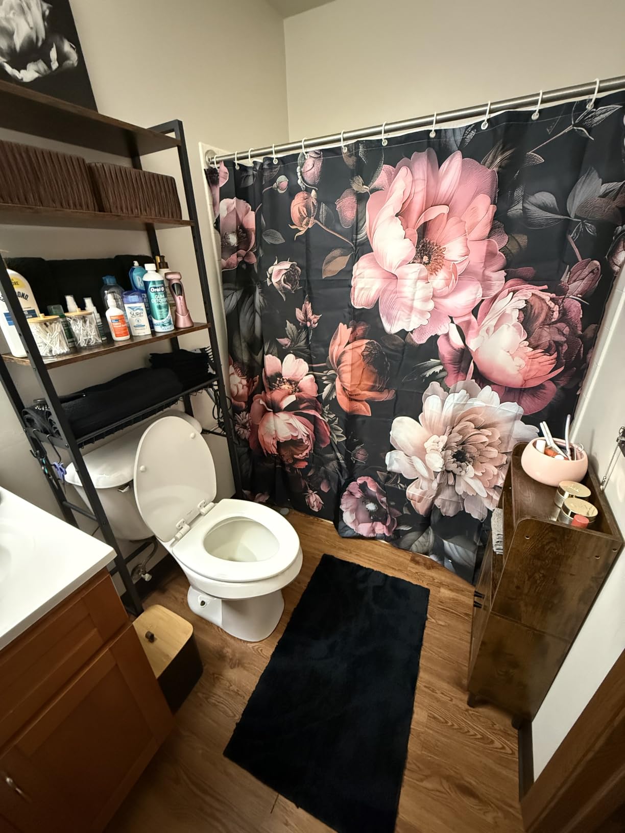 VASAGLE Over the Toilet Storage, Adjustable Shelves, Basket, 3 Hooks, Bathroom Organizer, Space Saving, Rustic Brown and Matte Black, BARNET Collection customer photo 1