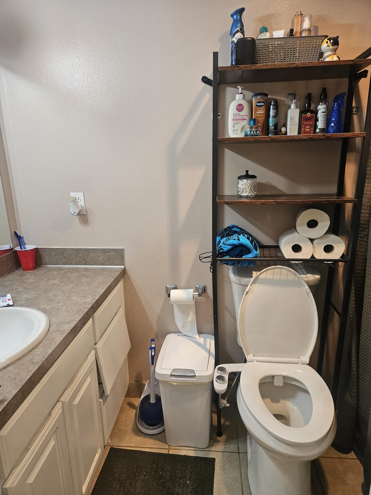 VASAGLE Over the Toilet Storage, Adjustable Shelves, Basket, 3 Hooks, Bathroom Organizer, Space Saving, Rustic Brown and Matte Black, BARNET Collection customer photo 2