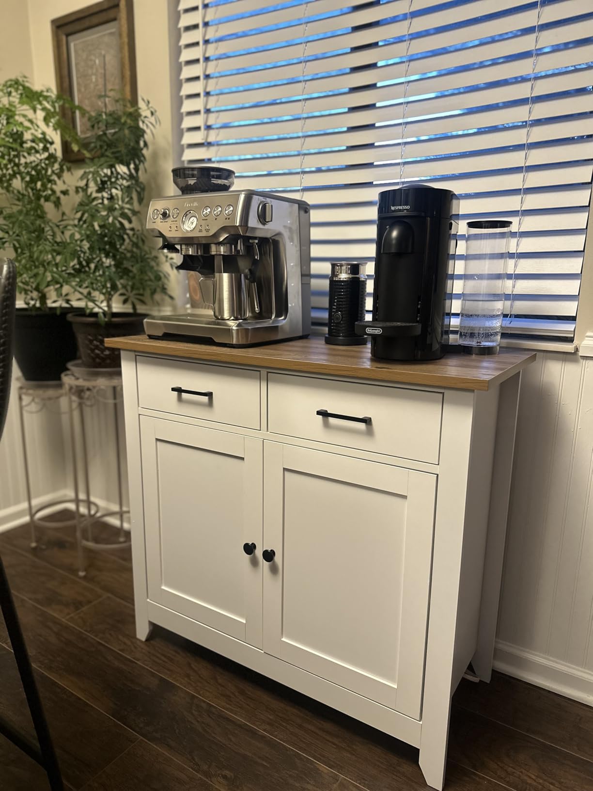 HORSTORS Farmhouse Kitchen Storage Cabinet, Small Buffet, Coffee Bar, Green | Buffet Sideboard with 2 Drawers & 2 Doors, 35.8