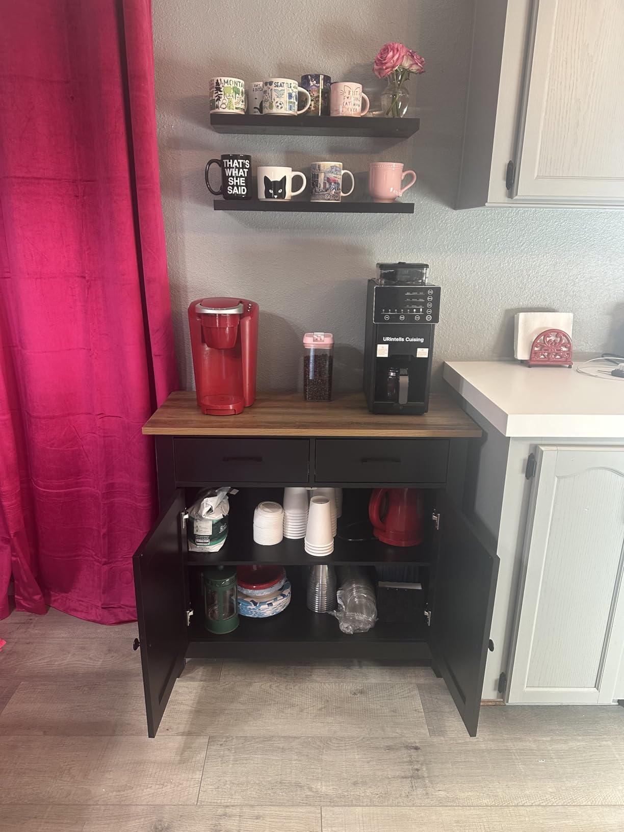 HORSTORS Farmhouse Kitchen Storage Cabinet, Small Buffet, Coffee Bar, Green | Buffet Sideboard with 2 Drawers & 2 Doors, 35.8