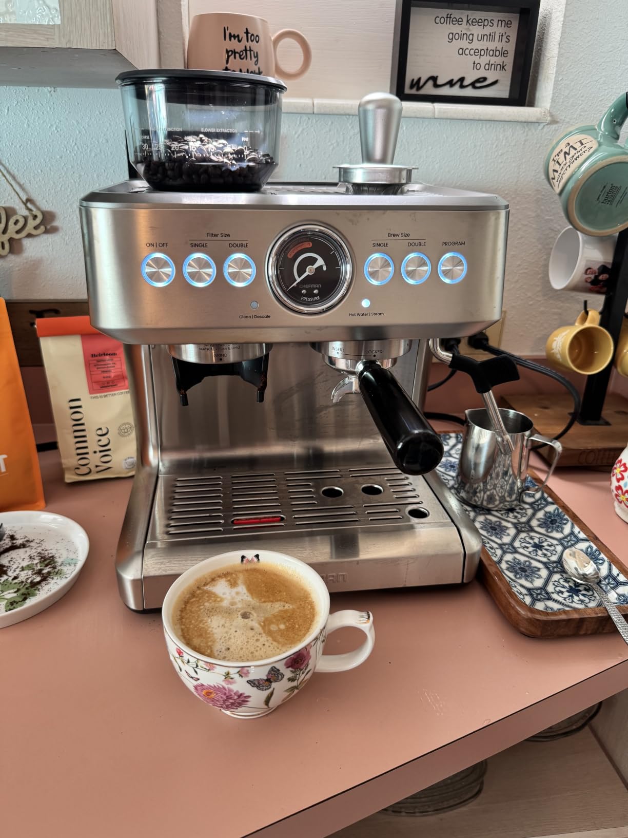 Chefman Crema Supreme 15 Bar Espresso Machine with Milk Frother, Barista Steam Wand, Professional Coffee Maker with Coffee Grinder, 30 Grind Settings, 3L Removable Water Tank - Stainless Steel customer photo 2