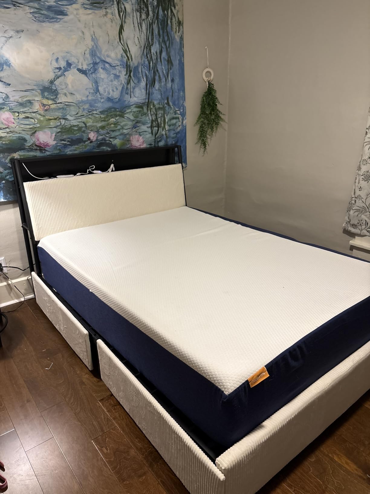 Upholstered Full LED Bed Frame with 2 Storage Drawers & Charging Station | Corduroy Platform Bed with 3-Tier Storage Bookcase Headboard, Heavy Duty Metal Support, No Box Spring Needed, Easy Assembly customer photo 1