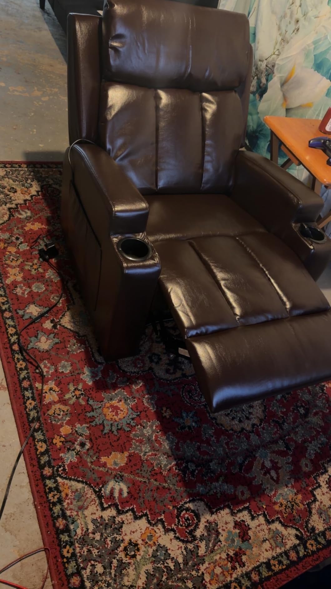 Manual Recliner Chair with Massage and Heat, Breathable Leather Recliner Chair with Armrest and Backrest, Manual Reclining Single Sofa with 2 Cup Holders, Side Pocket for Living Room, Dark Brown customer photo 1