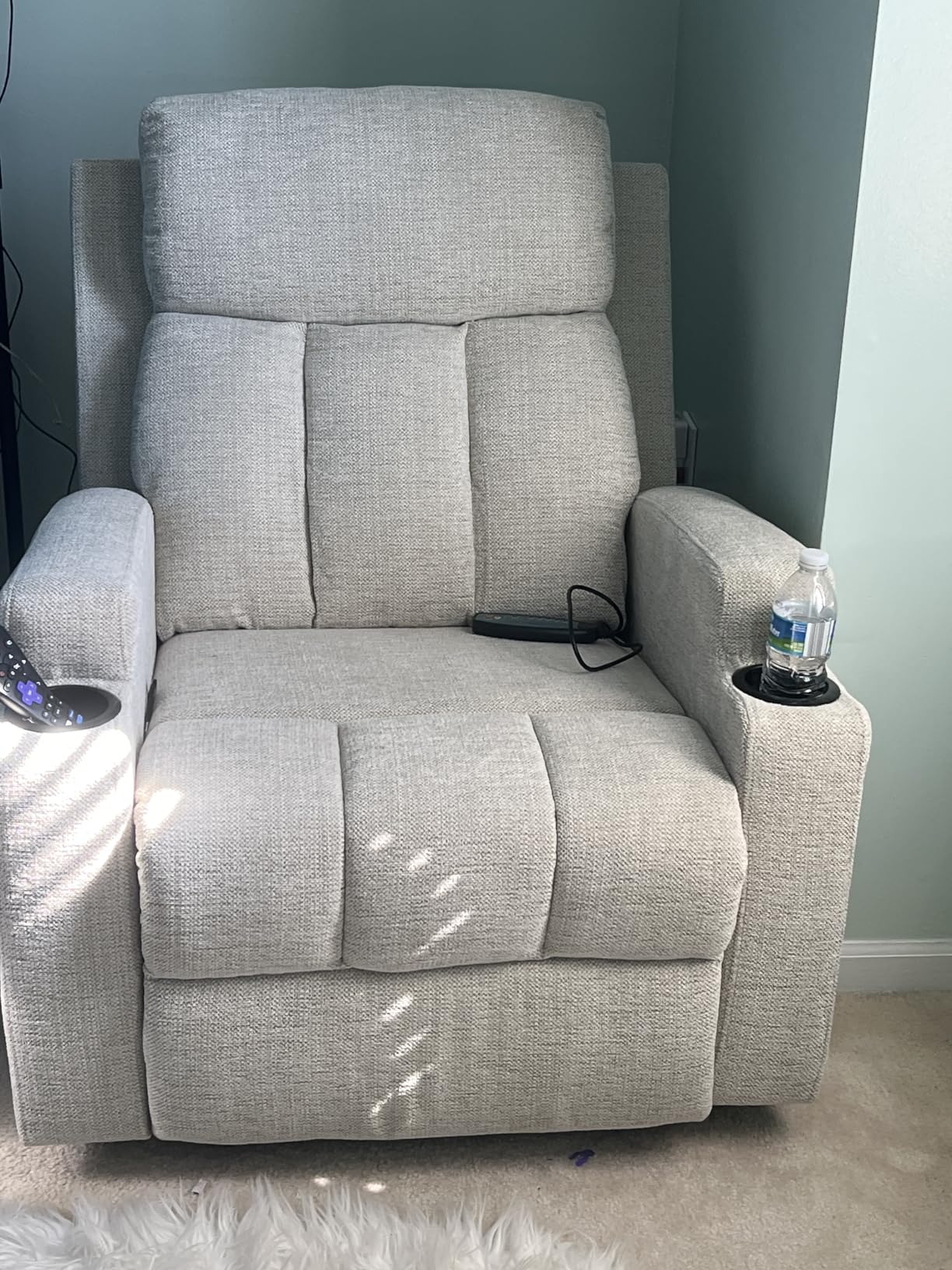 Manual Recliner Chair with Massage and Heat, Breathable Leather Recliner Chair with Armrest and Backrest, Manual Reclining Single Sofa with 2 Cup Holders, Side Pocket for Living Room, Dark Brown customer photo 2
