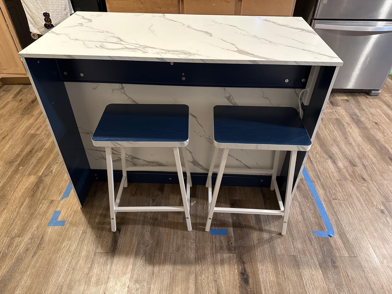 YITAHOME Rolling Kitchen island with Seating and LED Lights, Mobile Storage Islands with Drop Leaf, Dining Table with Power Outlet, 2 Drawers and Soft Stools, Spice/Towel Rack, Lacquered Finish, Black customer photo 1