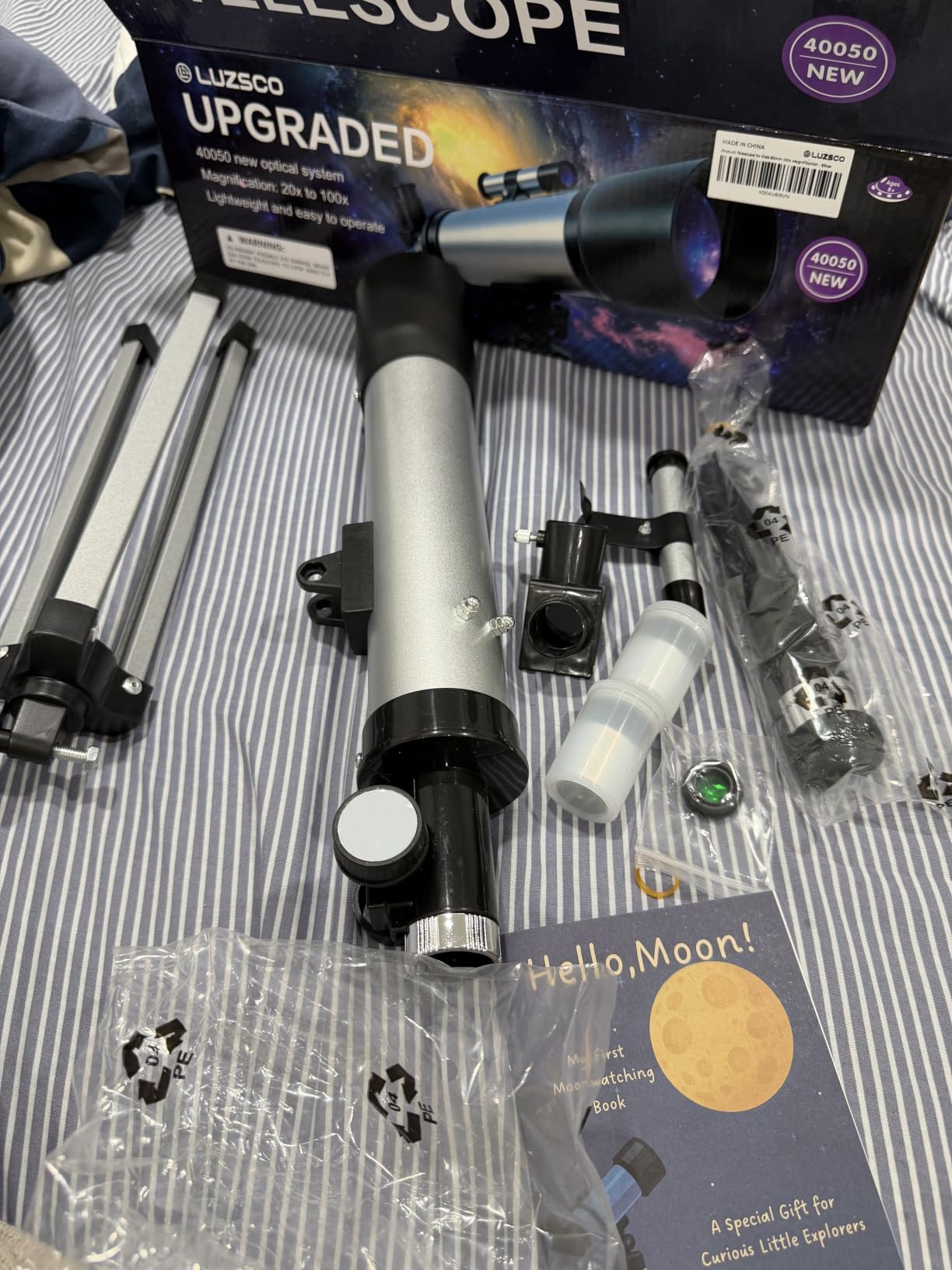 Telescope for Kids, 50mm 100x Silver Beginner Telescope with Tripod | 2 Eyepieces, Finder Scope, Moon Observation Guide, STEM Astronomy Fun, Educational Gift for Boys & Girls Ages 6-12 customer photo 1