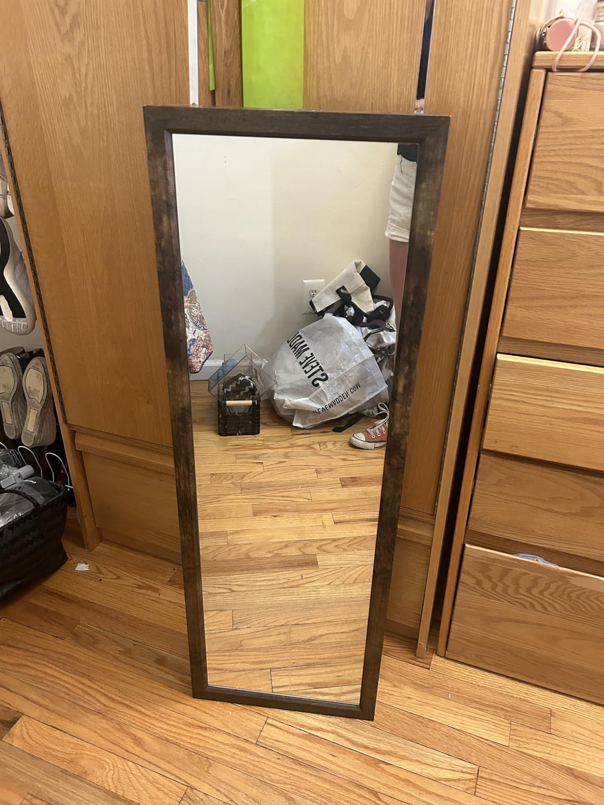Nicetree 6 LEDs Mirror Jewelry Cabinet, Large Capacity Lockable Jewelry Armoire Organizer, Door or Wall Mounted Mirror with Jewelry Storage, Oak customer photo 2
