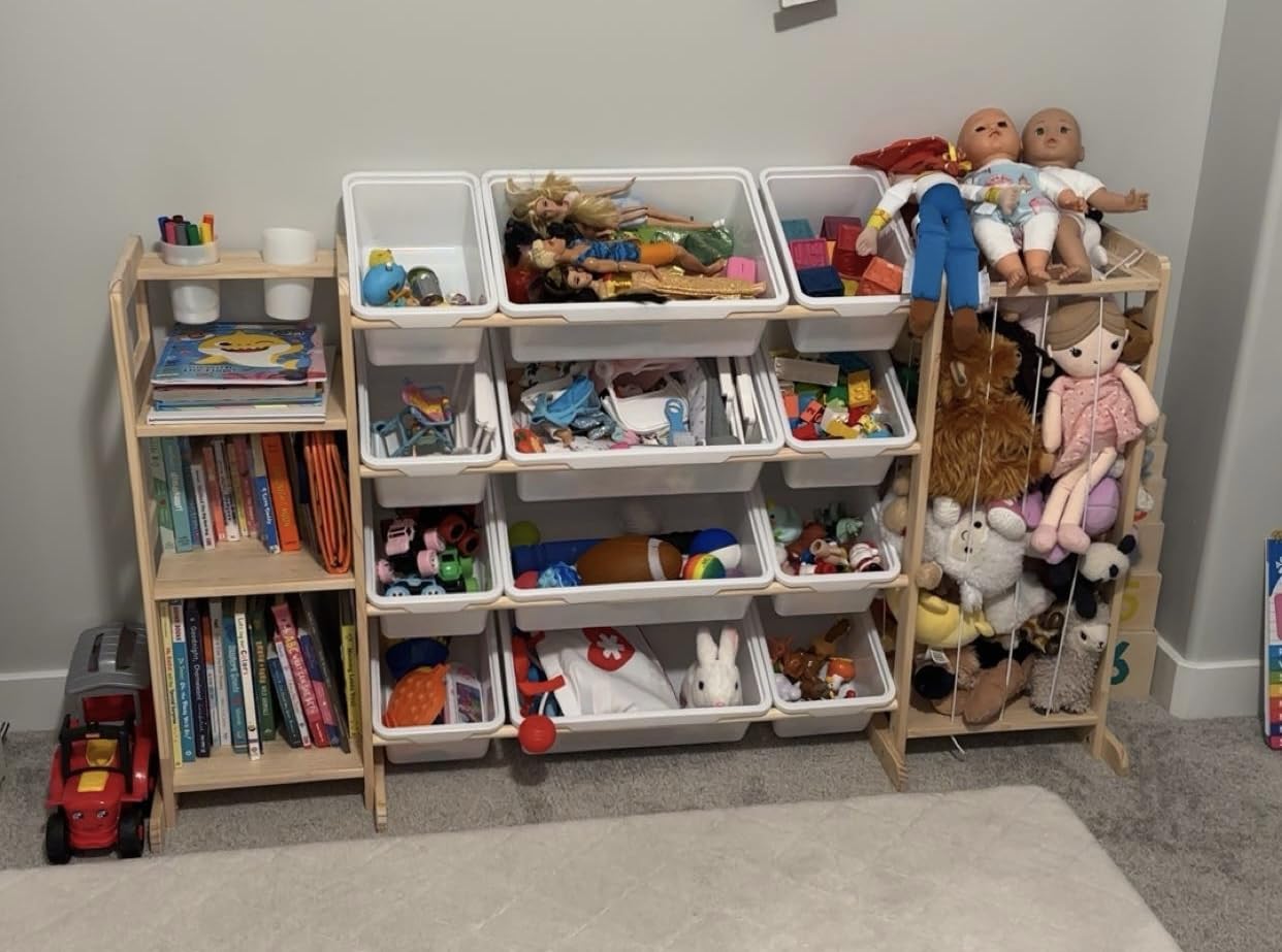 Toy Storage Organizer with Bookshelf and Stuffed Animal Storage - Kids Playroom Organization with Shelves and 12 Toy Bins - Toddler Living Room Toy Box for Lego - Nursery Bedroom Decor Essential customer photo 1