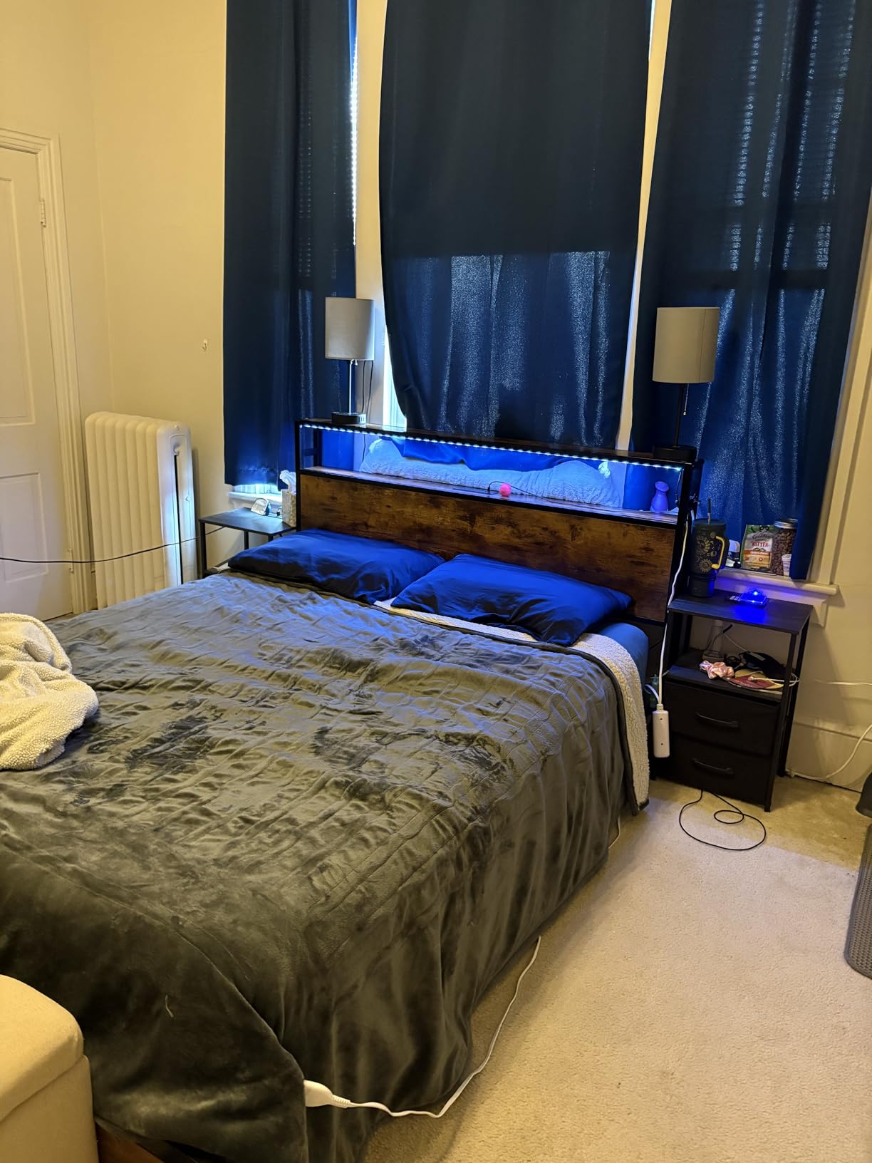 VINGLI Queen Bed Frame with 4 Storage Drawers and Headboard, Metal Platform Panel Bed with Charging Station and RGB LED Lights, No Box Spring Needed, Noise Free, Easy Assembly, Rustic Brown customer photo 1