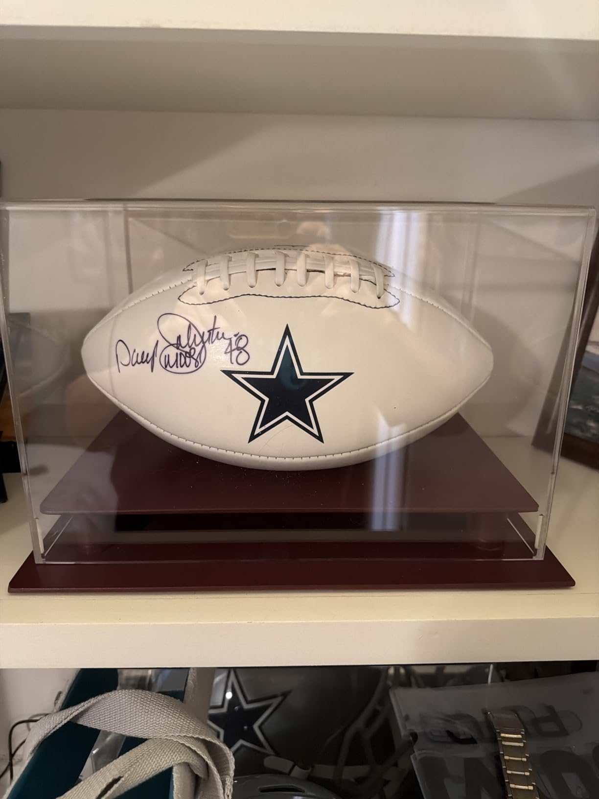 Football Display Case - Premium Acrylic Clear Box with UV Protection & Wooden Base - Clear Showcase for Signed & Autographed Footballs customer photo 1
