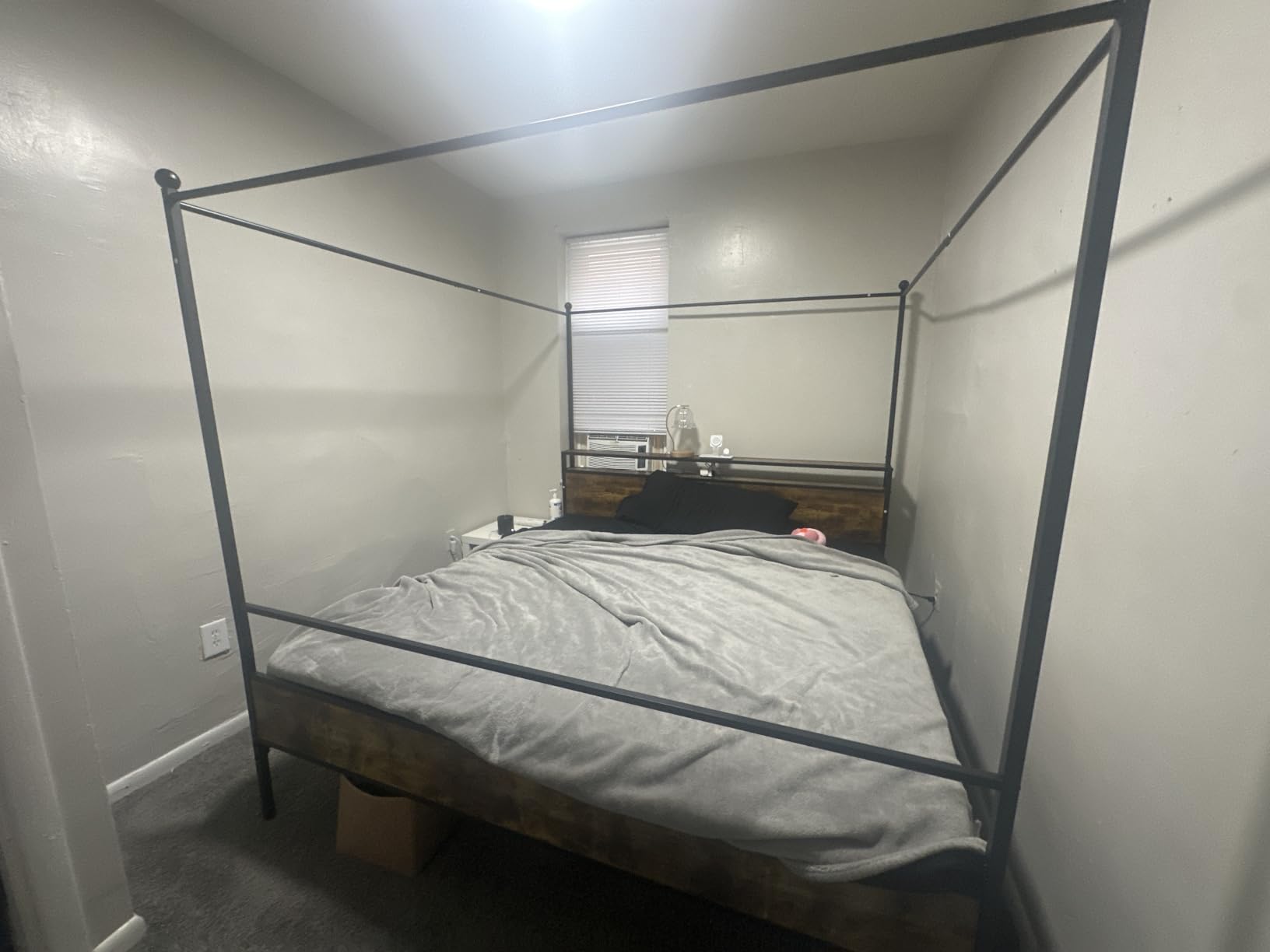 LIKIMIO Canopy Bed Frame King with Storage Headboard & Charging Station, Sturdy Metal Platform Bed with 4 Removable Posts, Dual Purpose Bed Frame, No Box Spring Needed, Noise Free customer photo 1