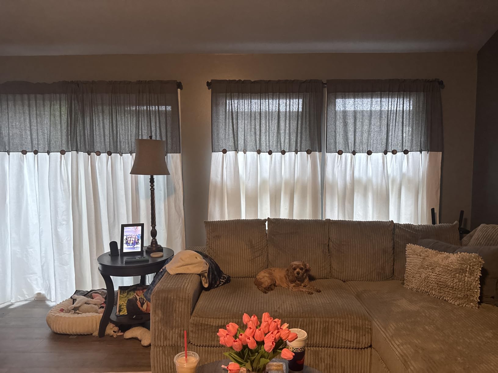 FRAMICS Farmhouse Valance Curtains, Boho Cotton Linen Kitchen Valance, Olive Green Rustic Button Window Valances, Rod Pocket Valances for Windows, 52 x 18 Inch customer photo 1