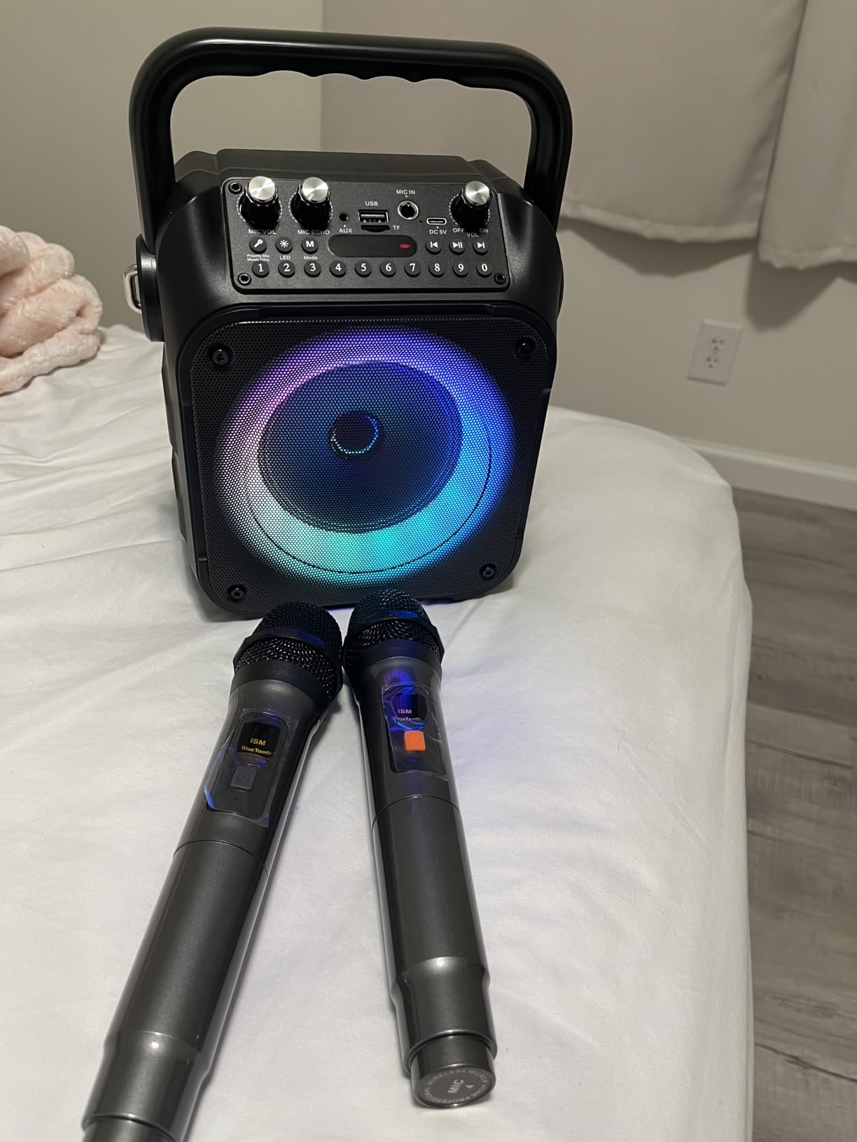 Karaoke Machine, 3 Wireless Microphones, Bluetooth Speaker with Lights | Clear Sound, 5 Light Modes, PA System, Bluetooth TWS, USB/TF/REC/FM/AUX, for Adults and Kids, Home Parties and Outdoor Events customer photo 1
