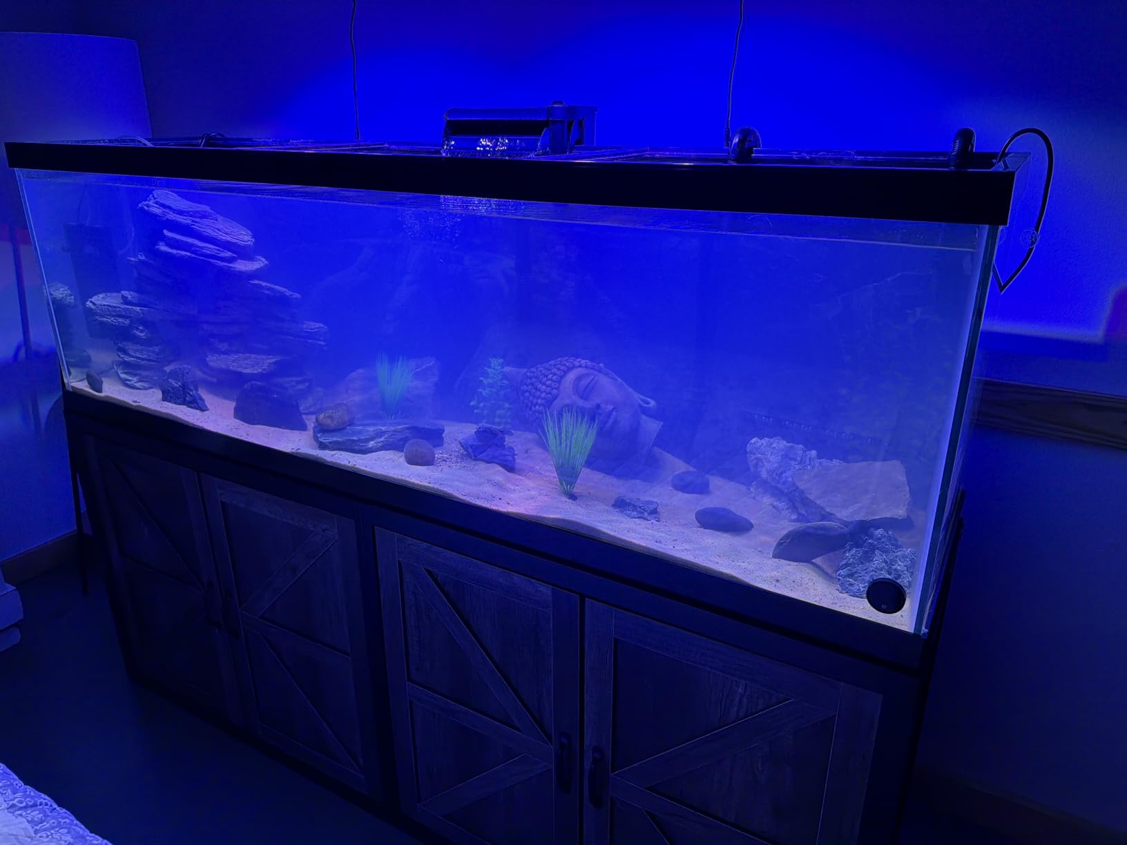 VOWNER 125-150 Gallon Fish Tank Stand with Power Outlet & Cabinet, Black | Heavy Duty Aquarium Stand for Fish Tank Filters and Accessories, 72.9