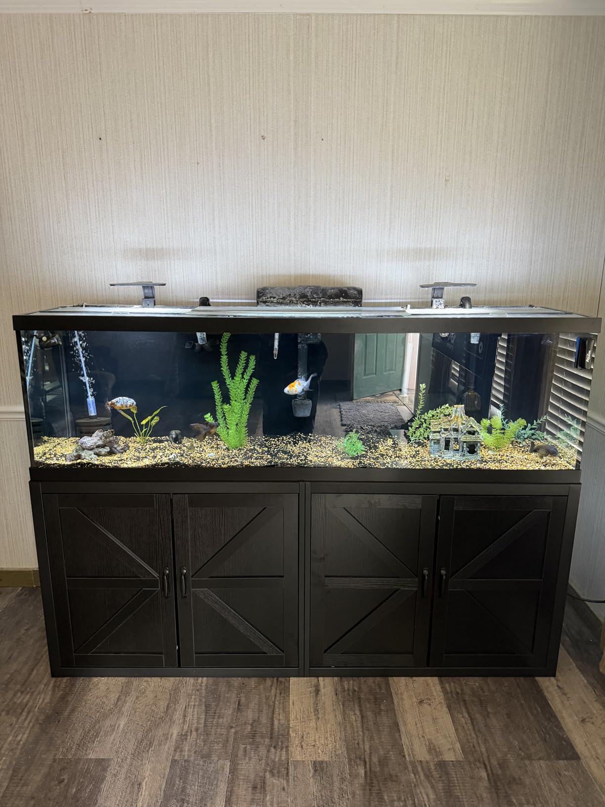 VOWNER 125-150 Gallon Fish Tank Stand with Power Outlet & Cabinet, Black | Heavy Duty Aquarium Stand for Fish Tank Filters and Accessories, 72.9