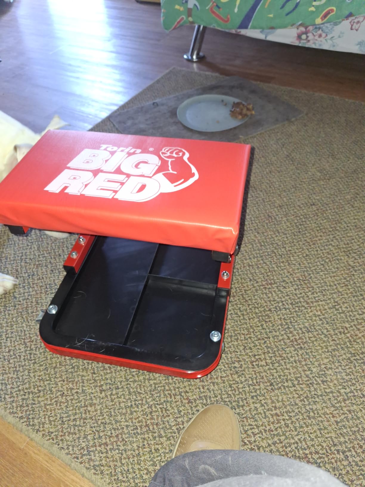 BIG RED Rolling Mechanic Stool | 360-degree swivel casters; 250-lb steel frame; 3-zone tool tray; waterproof padded seat; for garage, shops & DIY customer photo 1