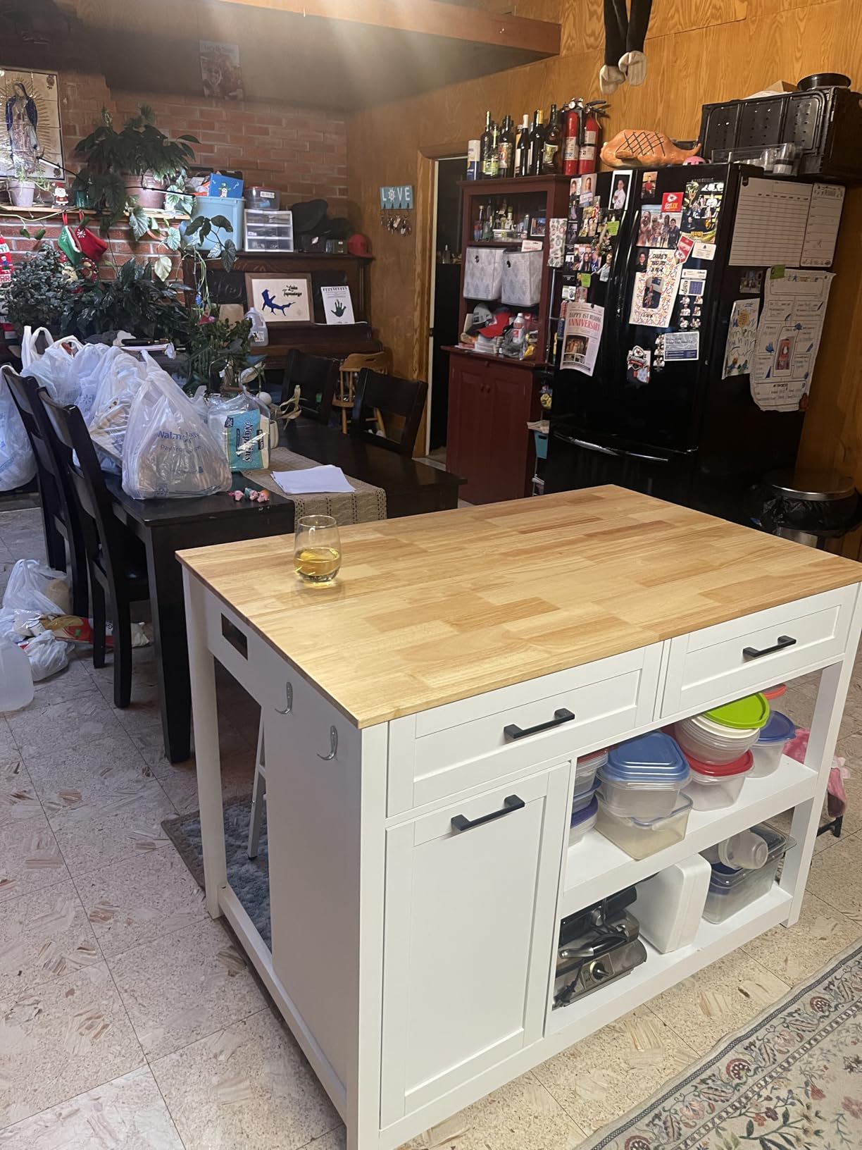 DynJest Kitchen Island with Storage and Seating Include 2 Bar Stools, Black | 47