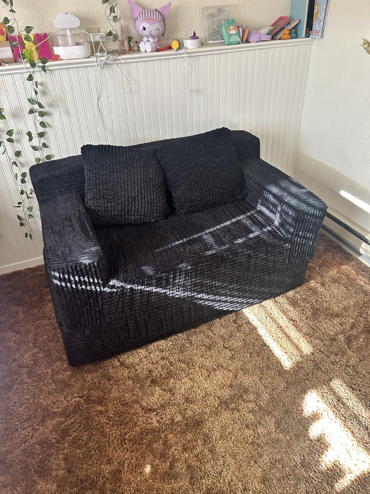 Erament Convertible Sofa Bed, Loveseat Folding Floor Futon Sleeper (Beige) customer photo 2