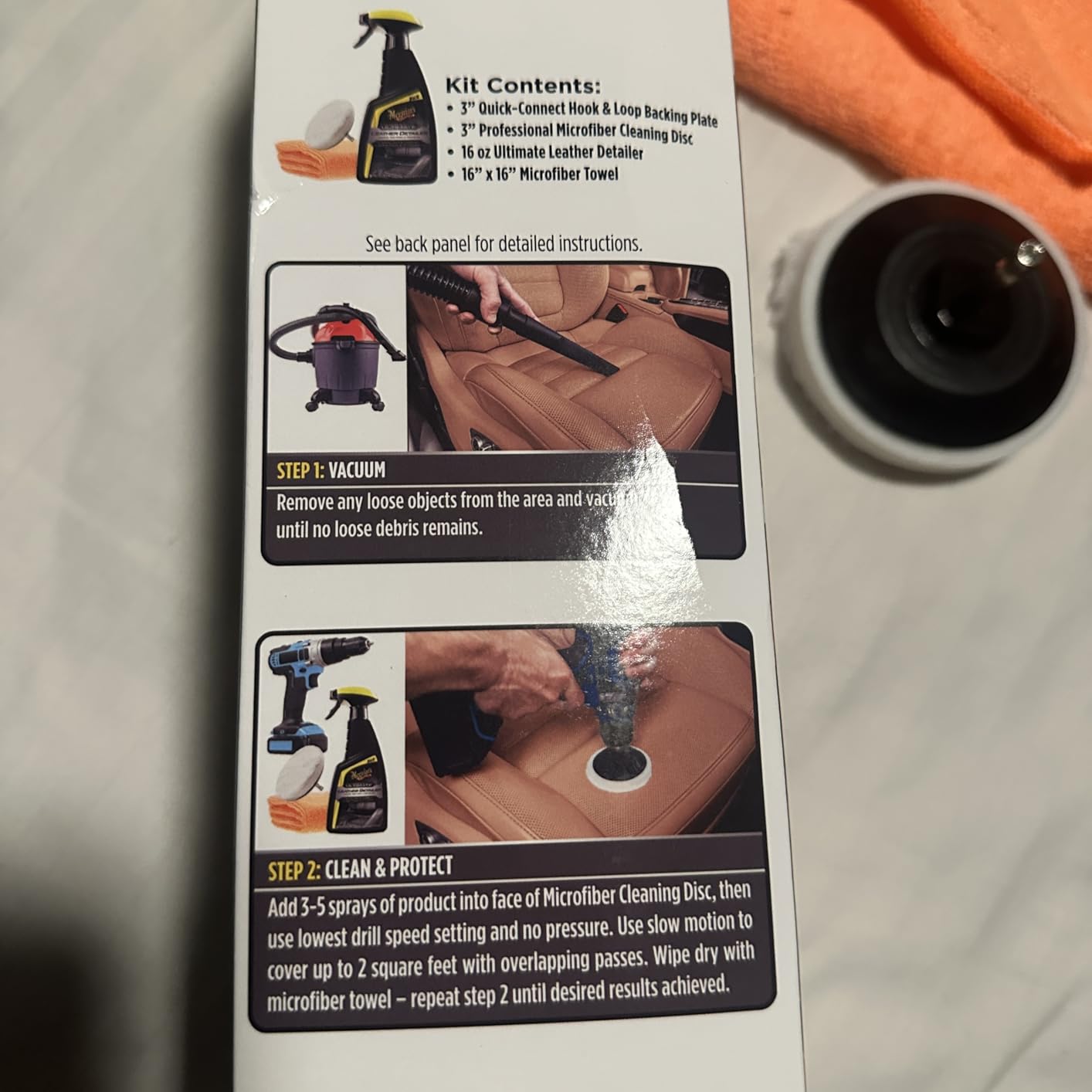 Meguiar's Leather Car Care Kit | Includes Premium Car Leather Cleaner & Conditioner, Drill Backing Plate, Cleaning Disc, Microfiber to Effectively Deep Clean customer photo 2