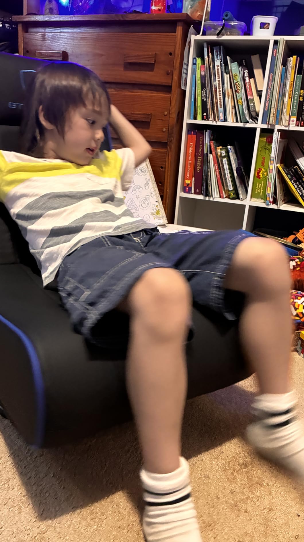 GTPLAYER Floor Gaming Chair Foldable Swivel Floor Chairs for Kids Boys Comfy Video Game Seat with 360° Multipurpose for Gamers, Bedroom or Game Room(Black-Blue) customer photo 1