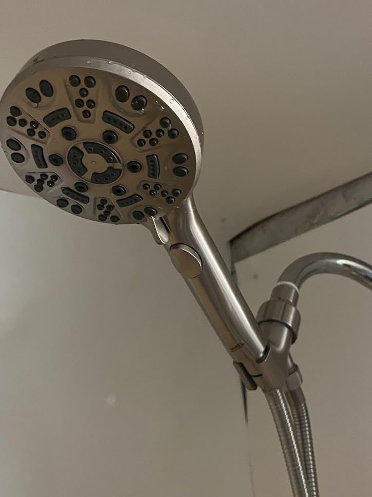 Handheld Shower Head with 6.56ft Extra Long Hose, On Off Switch 8-Seting High Preesure Hand Held Showerhead, Low-Reach Adhesive Holder for Kid, Disable & Elder (Chrome) customer photo 2