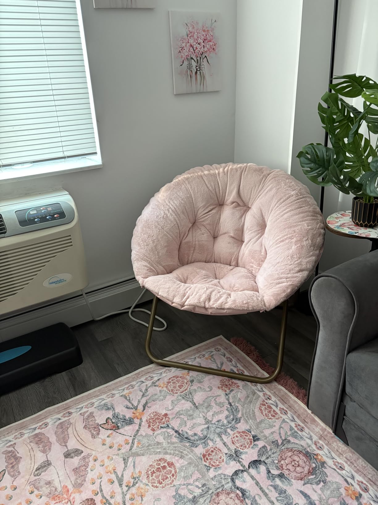 DUMOS Faux Fur Saucer Chair, Living Room Folding Lounge Chair | XL Circle Moon Mushroom Style, Gaming Dorm Small Spaces, Foldable Oversized Accent Seat, Reading customer photo 2
