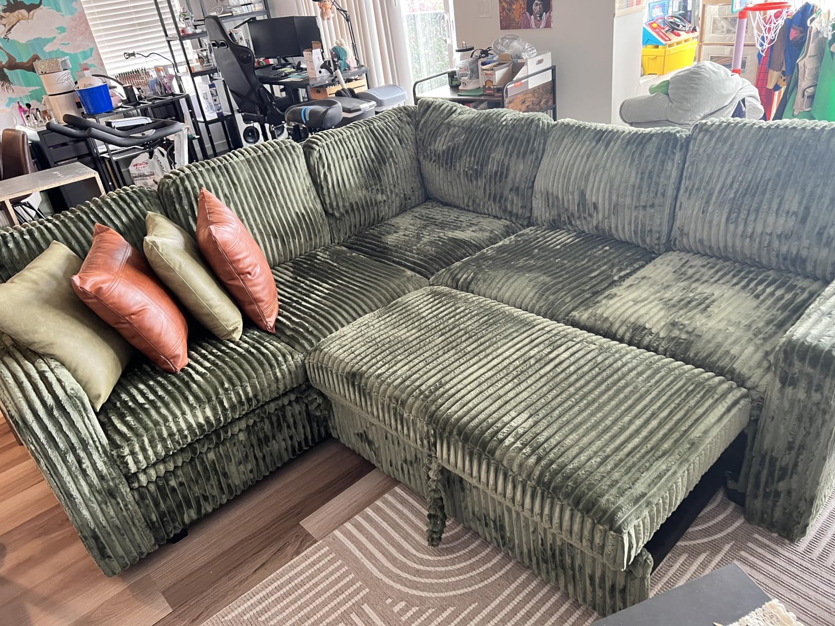 HONBAY Modular Sectional Sleeper Sofa with Pull Out Bed, Corduroy L Shaped Couch with Storage, Sectional Couches for Living Room, Dark Grey customer photo 2