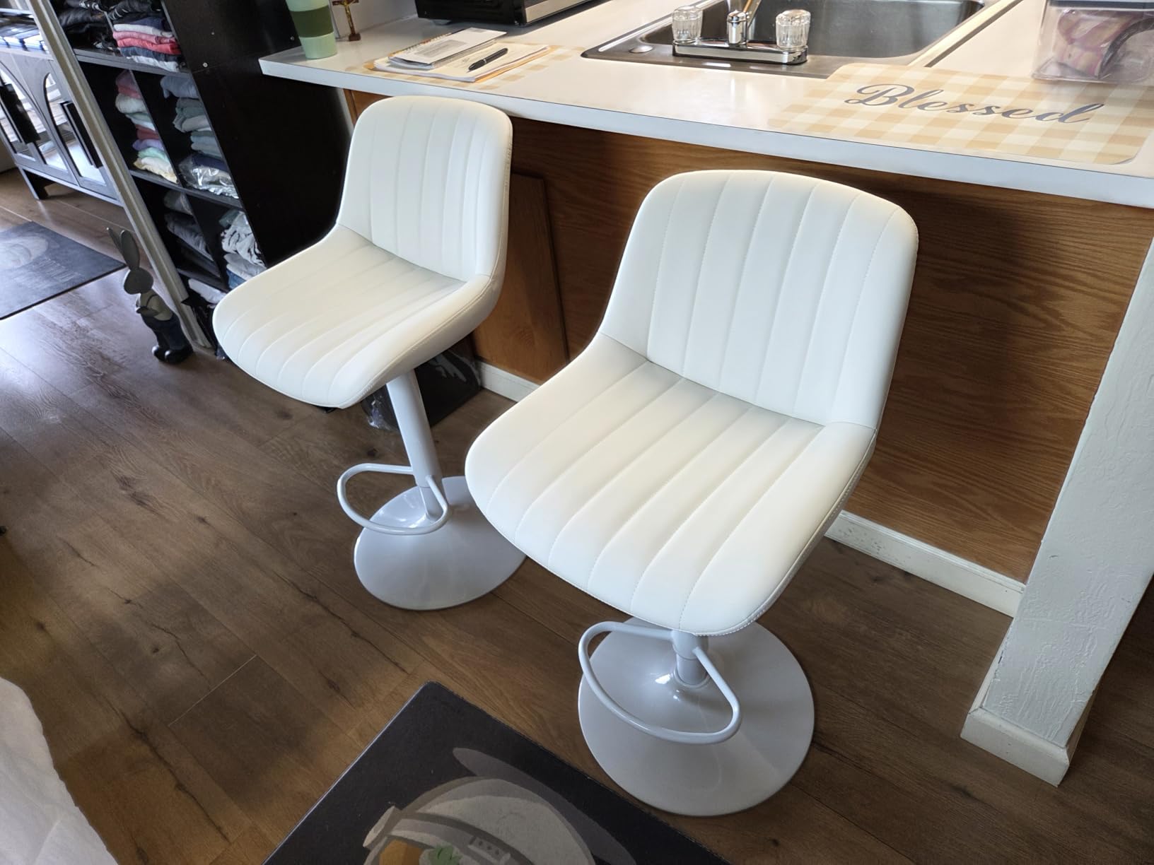 Youhauchair Adjustable Faux Leather Bar Stools Set of 2, Light Brown | Swivel, Counter Height, Back & Footrest, Armless, PU, Modern, Kitchen Island Stool, Upholstered Dining Room Chair customer photo 2