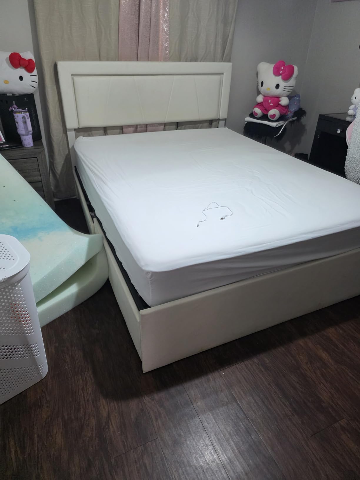 Twin Size Bed Frame with 4 Storage Drawers, LED Light, White Upholstered | Platform Bed, Charging Station, Adjustable Headboard, PU Leather, Metal Slats Support, No Box Spring Needed, Easy Assembly customer photo 2