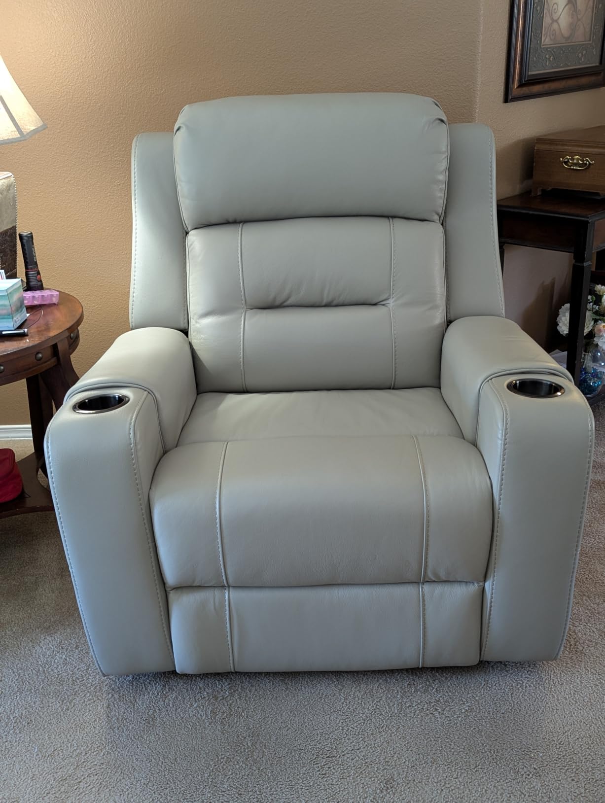 Watson & Whitely Oversized Genuine Leather Power Recliner Chair, Navy Blue | Extra-Wide Lay Flat Recliner for Big and Tall, Power Headrest, Cup Holders, Electric Reclining Sofa for Living Room customer photo 2