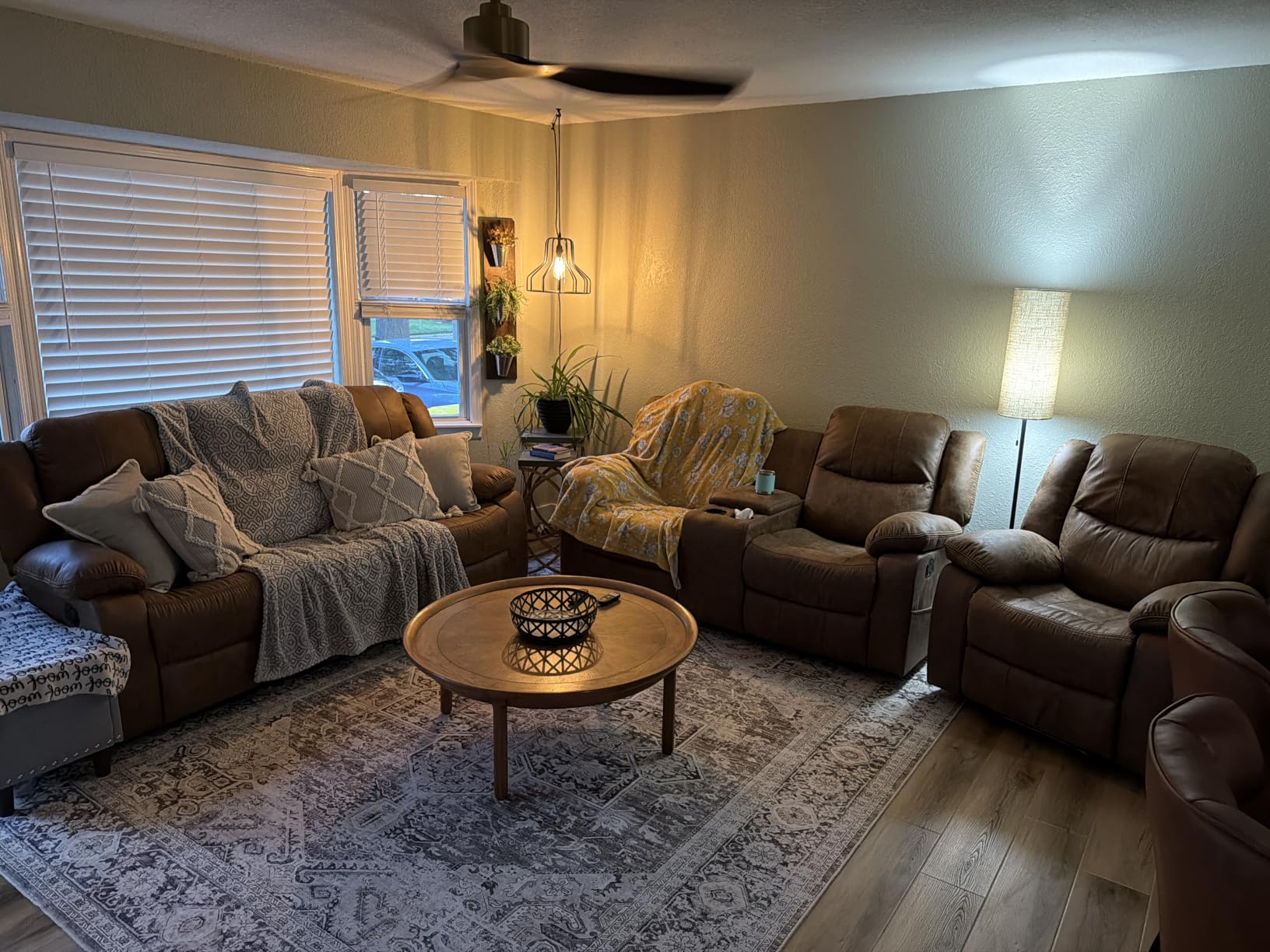 2 Pieces Manual Recliner Sofa Set, Faux Leather Reclining Couch Set for Living Room, Included Loveseat Recliner Couch and 3 Seat Reclining Sofa, Brown customer photo 1