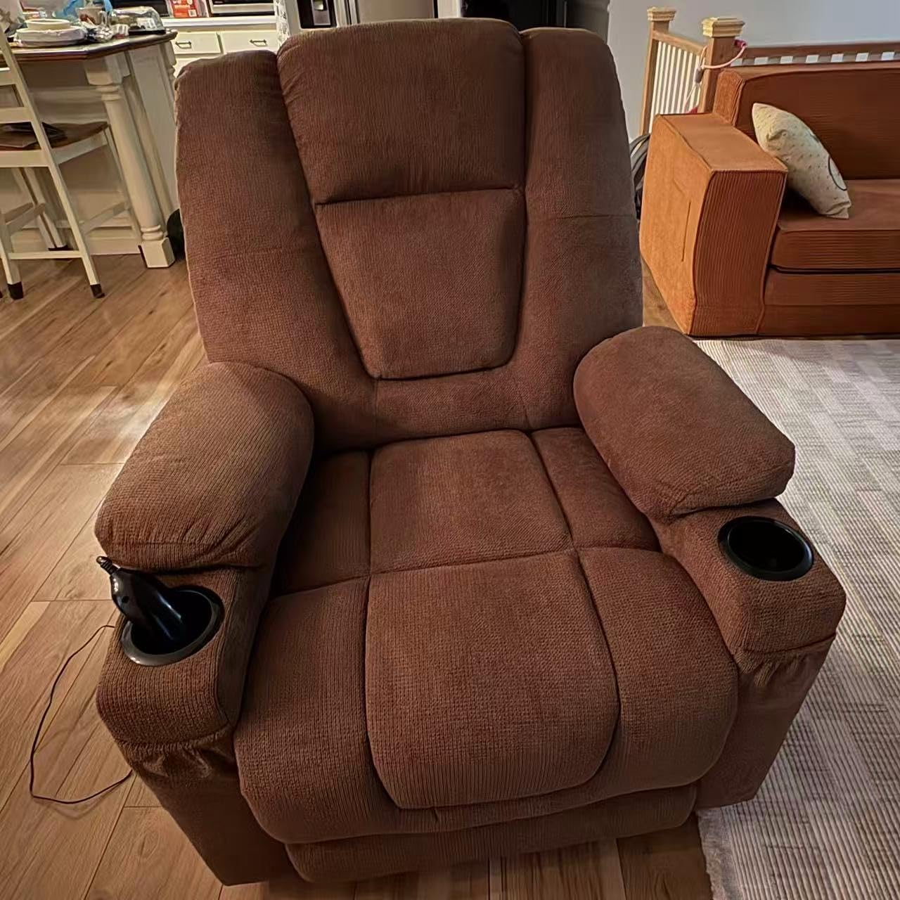 Massage Recliner Chair with Heat Cozy Wall Hugger Recliners for Living Room | Chenille Upholstered Armchair with Cup Holders and Side Pockets, Manual Reclining Ergonomic Lounge Sofa Chair, Dark Gray customer photo 1