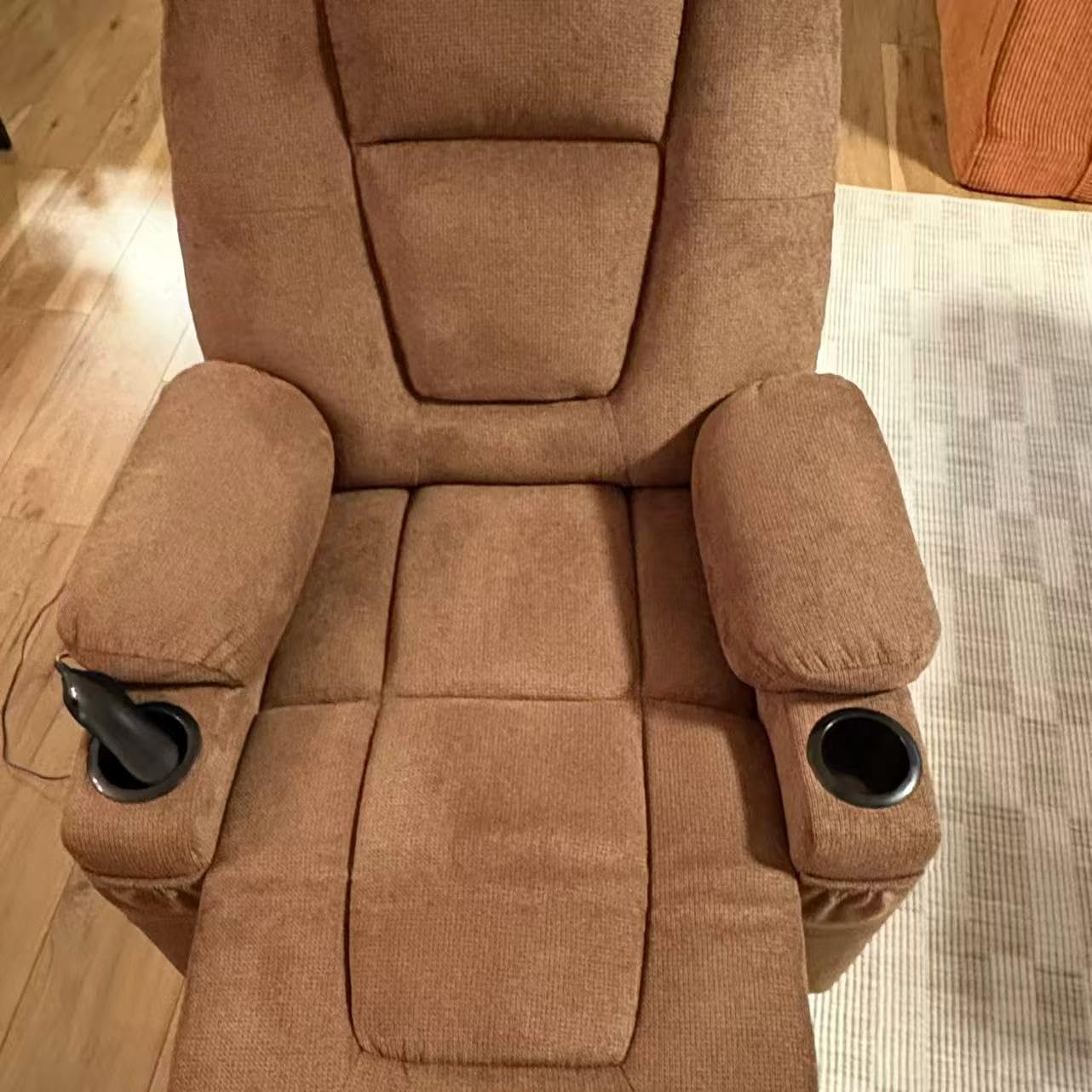 Massage Recliner Chair with Heat Cozy Wall Hugger Recliners for Living Room | Chenille Upholstered Armchair with Cup Holders and Side Pockets, Manual Reclining Ergonomic Lounge Sofa Chair, Dark Gray customer photo 2