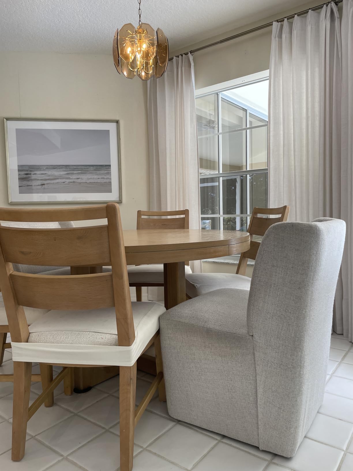 KISLOT Upholstered Dining Chairs Set of 4 with Casters, Sand | Wingback Modern Dining Room Chairs with Rollers, Armless Side Chair with Easy-clean Linen Look Fabric for Kitchen Dining Room customer photo 2