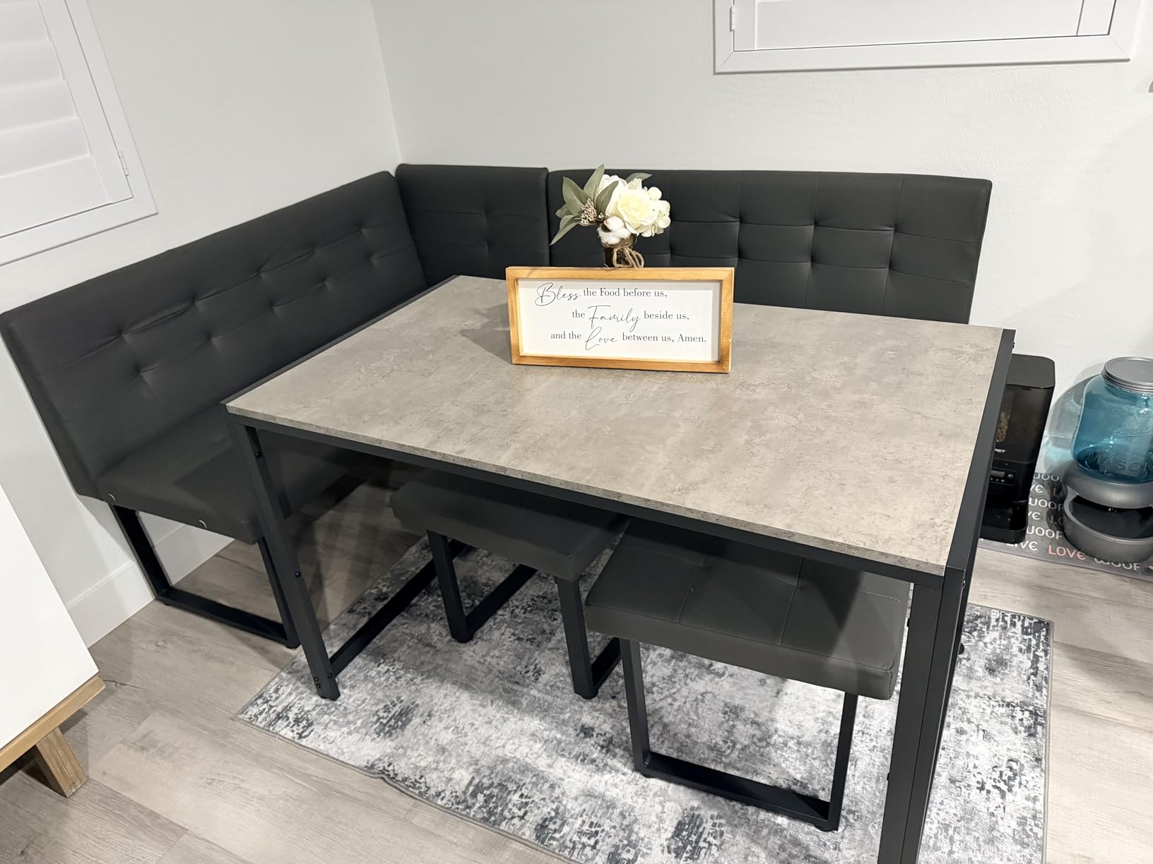 Corner Dining Table Set with Upholstered Banquette, 70 Inch 5-Piece Kitchen Breakfast Nook Table Set, Space Saving, Grey(Table, Bench, Dining Stools) customer photo 1