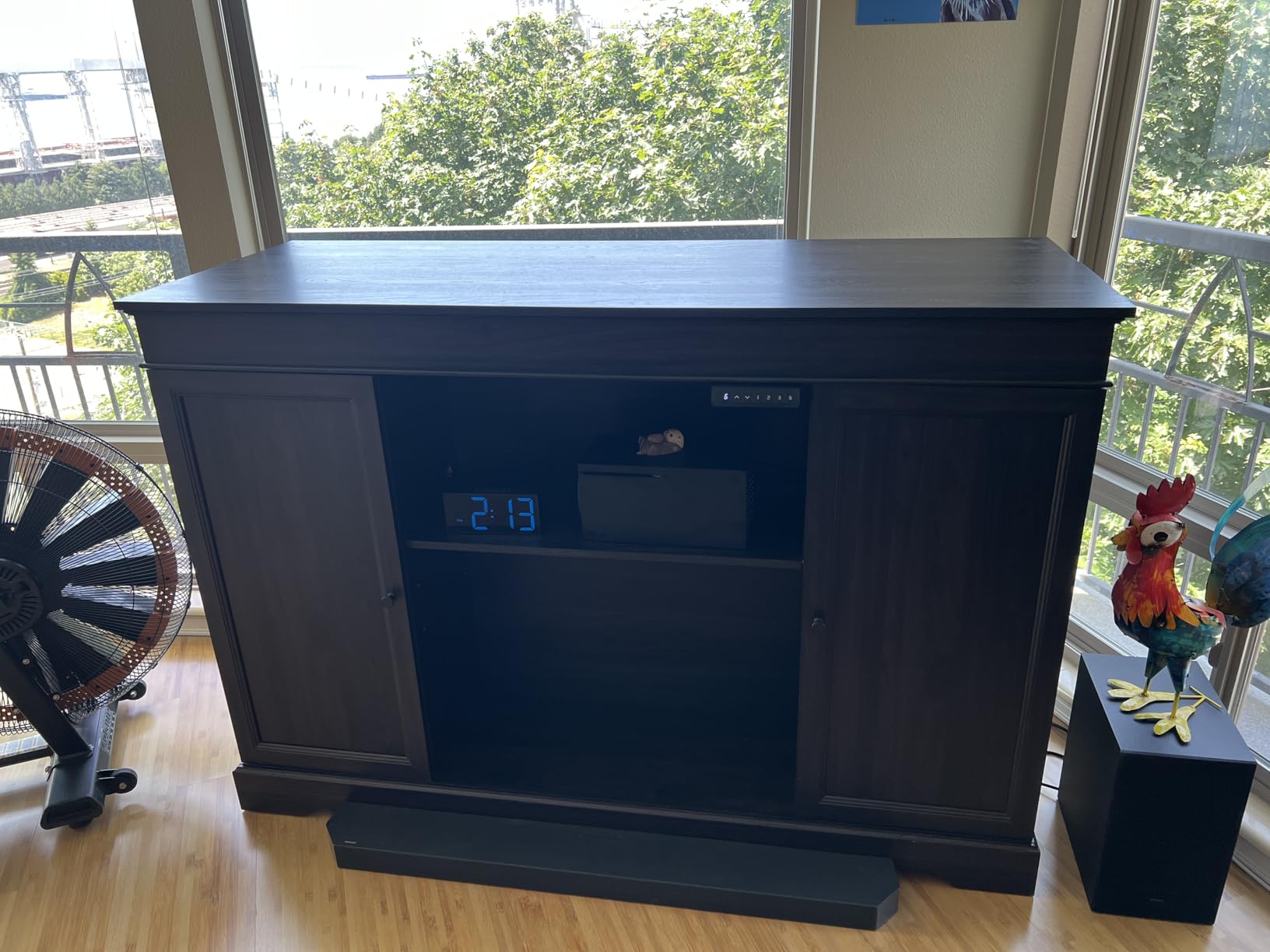 GDLF Hidden Motorized TV Lift Cabinet for 55-65 Inch TVs, Walnut - Remote control operation raises or lowers the screen, while interior compartments organize media devices and accessories customer photo 1