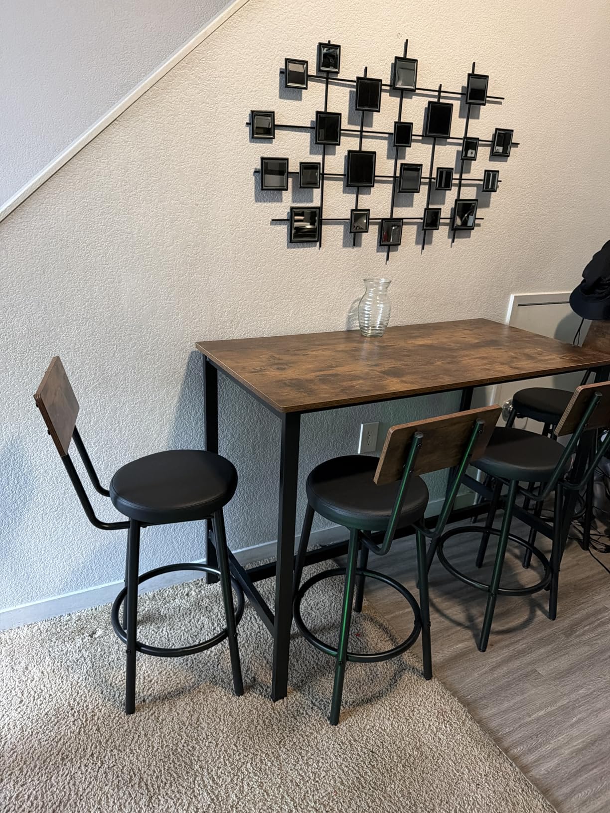 Zevemomo 5-Piece Dining Table Set, Bar Table Set for 4, Kitchen Table and Chairs, Counter Height High Top Table with 4 PU Upholstered Stools, Space-Saving Pub Table Sets for Small Space, Brown & Black customer photo 1