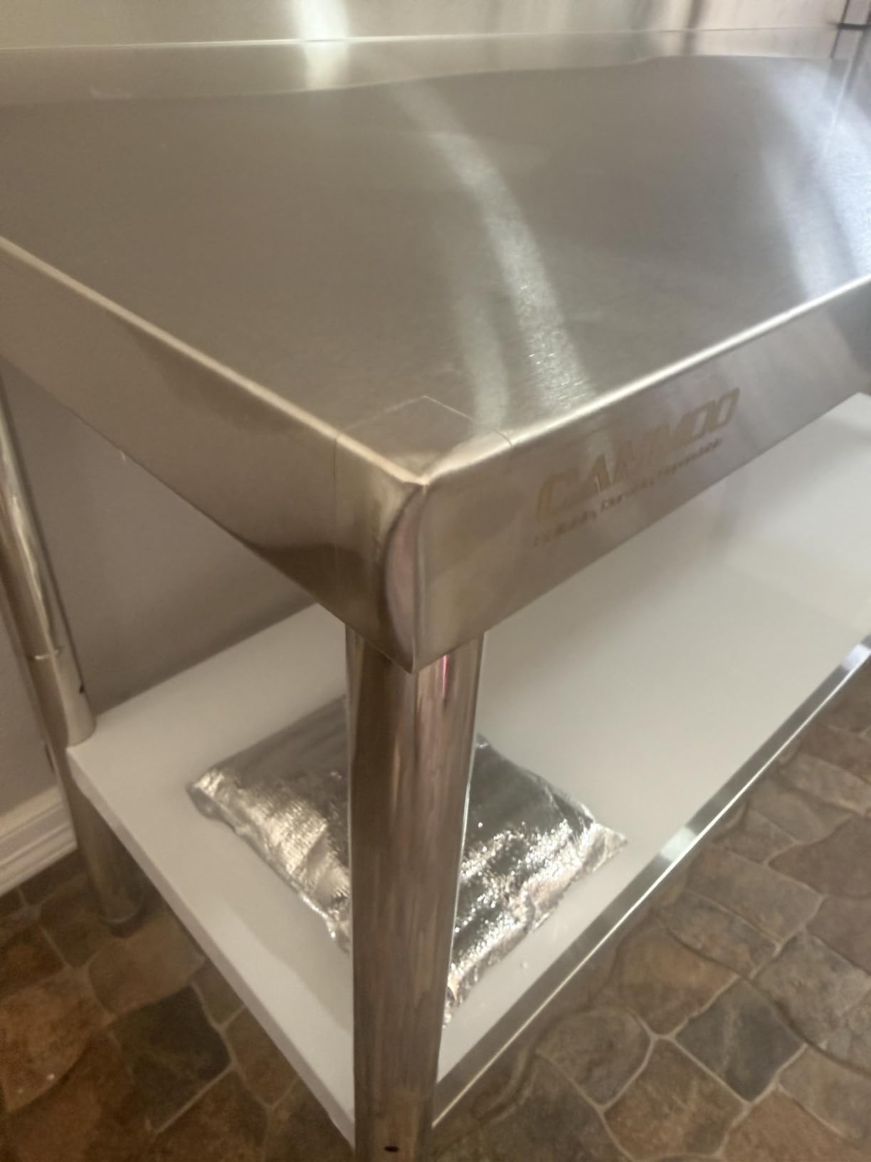 CAMMOO 60x24 NSF Stainless Steel Prep Table with Shelf & Casters Work Bench | Adjustable Shelf, 2-Tier Overshelf and Side Pegboard Panels Keep Tools, Bins and Ingredients Visible and Within Reach customer photo 1