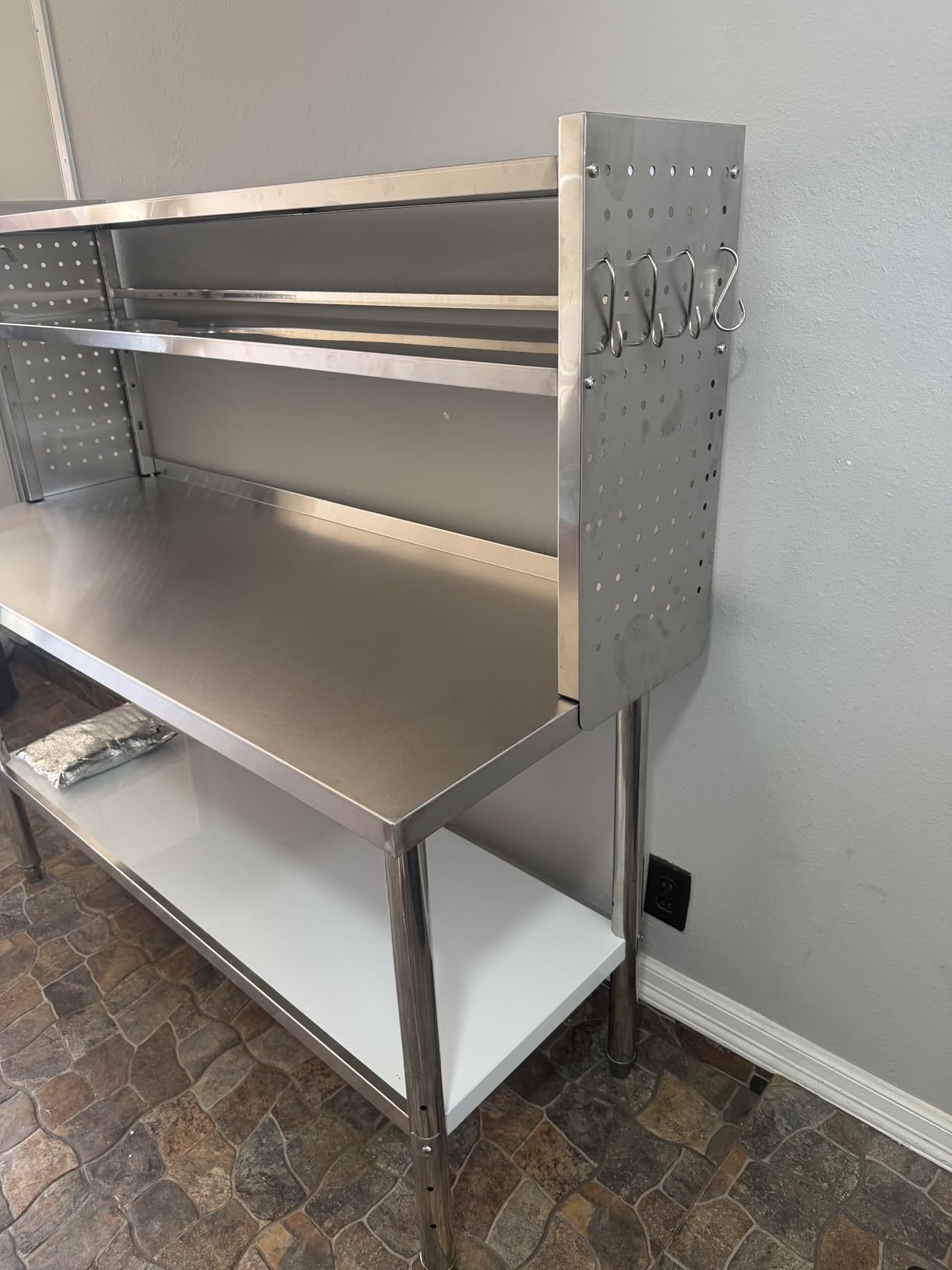 CAMMOO 60x24 NSF Stainless Steel Prep Table with Shelf & Casters Work Bench | Adjustable Shelf, 2-Tier Overshelf and Side Pegboard Panels Keep Tools, Bins and Ingredients Visible and Within Reach customer photo 2