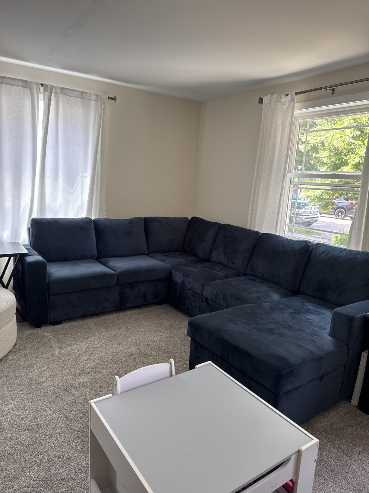 HONBAY Sleeper Sectional Couch with Pull-Out Bed Sectional Sleeper Sofa Pull Out Bed with Storage Chaise, 6 Seaters Couch for Living Room, Faux Leather Brown customer photo 1